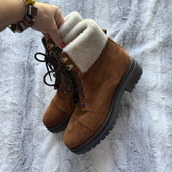 NAPOLEONI Suede Lace Up Ankle Boots With Fur Shearling Trim 10 10.5 41 $445 - Picture 2 of 11